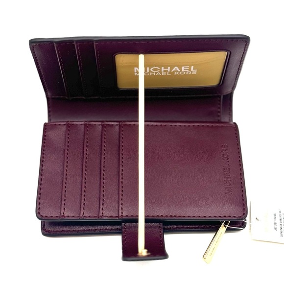 Michael Kors Medium Bifold Zip Chain Wallet Ox Blood Multi - Picture 6 of 8